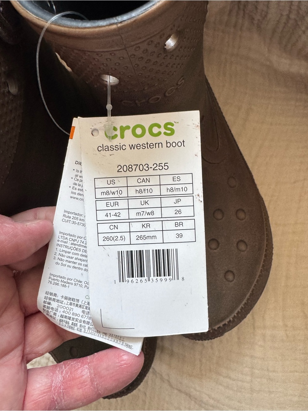 CROCS Brown Classic Western Waterproof Boots size 10 - Picture 6 of 6